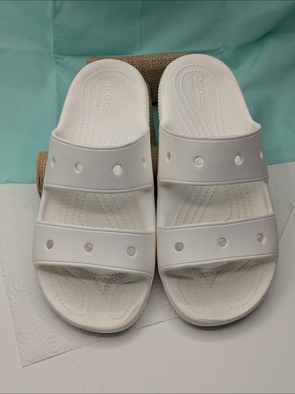 CROCS White Slip-On Clogs with Textured Soles Sz M8/W10